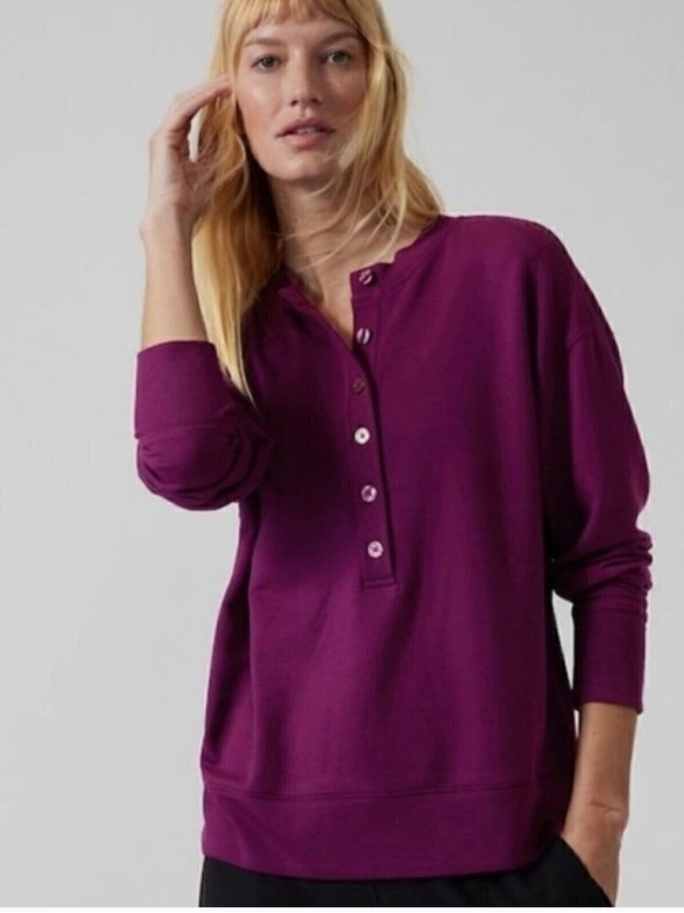 🆕 Athleta Balance Henley Sweatshirt - Exotic Fuchsia - M